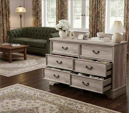 47" Light Gray Solid Wood Console Accent Cabinet With Six Drawers HomeRoots