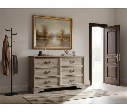 47" Light Gray Solid Wood Console Accent Cabinet With Six Drawers HomeRoots