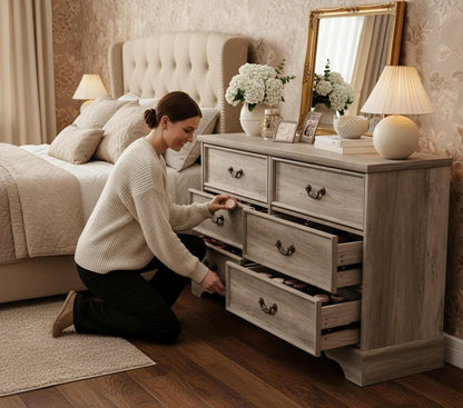 47" Light Gray Solid Wood Console Accent Cabinet With Six Drawers HomeRoots