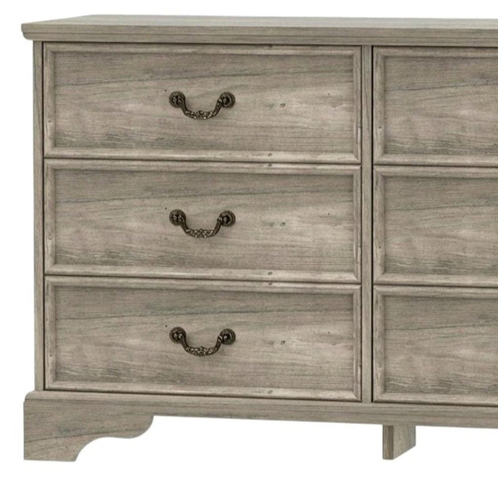 47" Light Gray Carved Geometric Wood Six Drawer Double Dresser HomeRoots