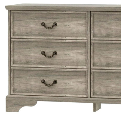 47" Light Gray Carved Geometric Wood Six Drawer Double Dresser HomeRoots