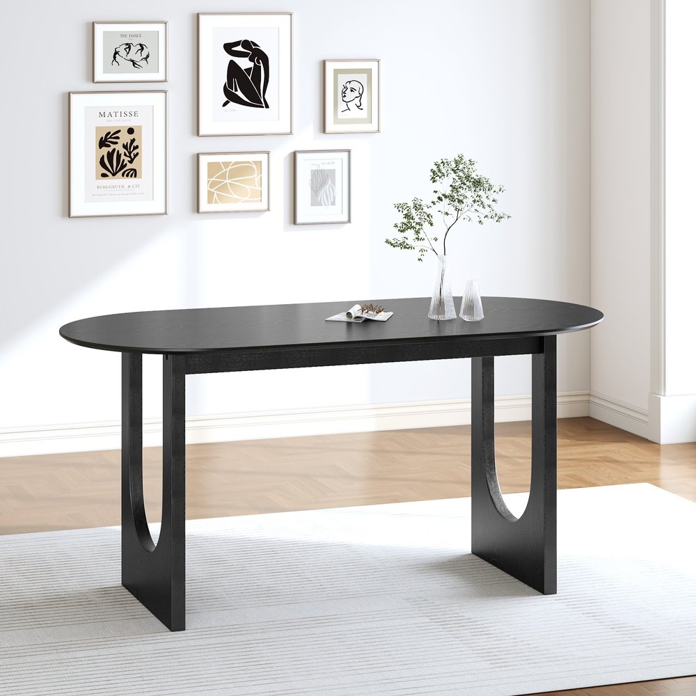 33" Black Solid Wood Pedestal Base Oval Dining Table HomeRoots