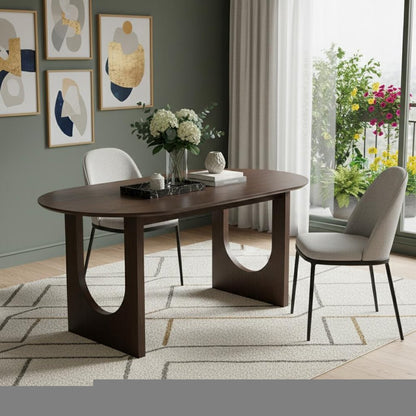67" Walnut Solid Wood Double Pedestal Base Oval Dining Table HomeRoots