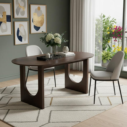 67" Walnut Solid Wood Double Pedestal Base Oval Dining Table HomeRoots