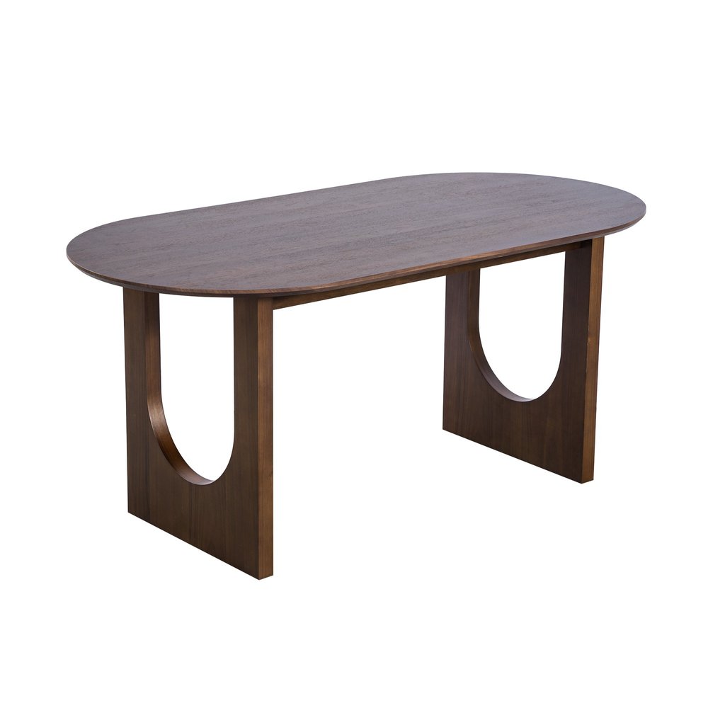 67" Walnut Solid Wood Double Pedestal Base Oval Dining Table HomeRoots