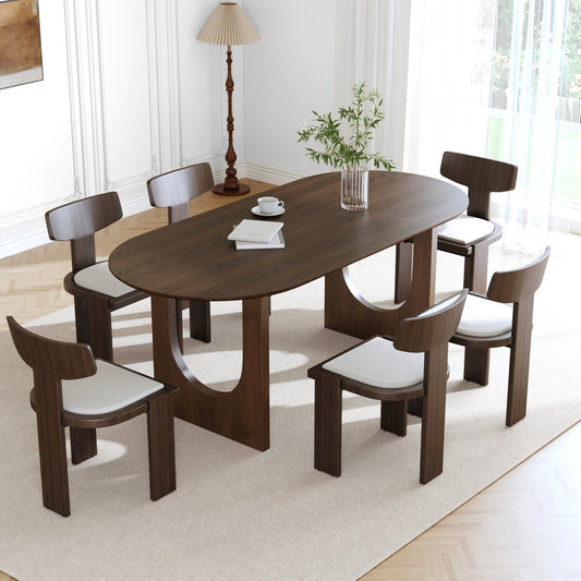 33" Brown Solid Wood Pedestal Base Oval Dining Table