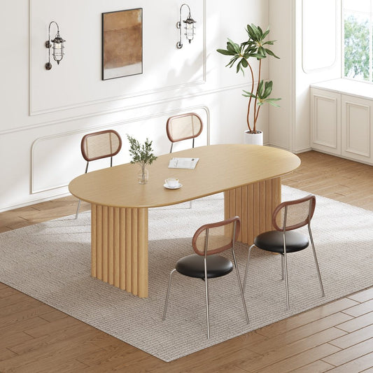 33" Yellow Solid Wood Pedestal Base Oval Dining Table