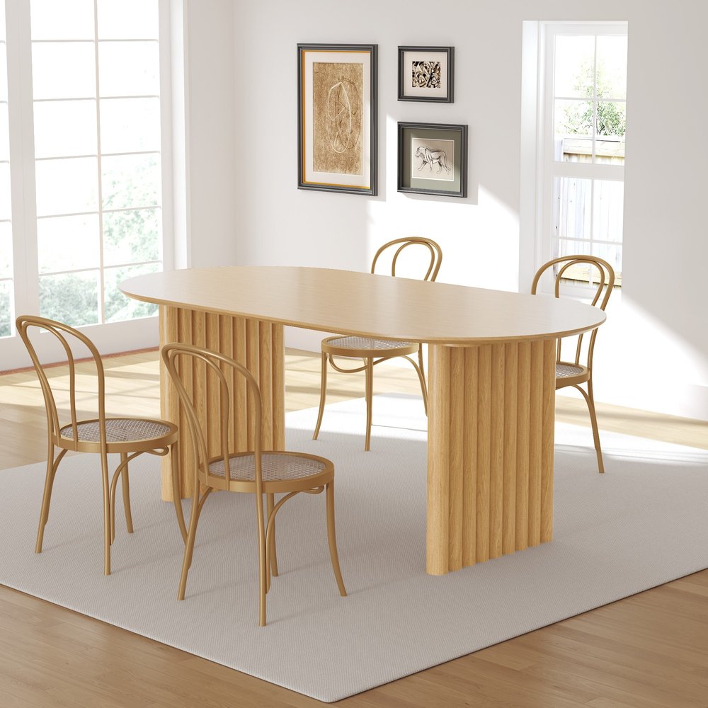 67" Natural Solid Wood Double Pedestal Base Oval Dining Table HomeRoots