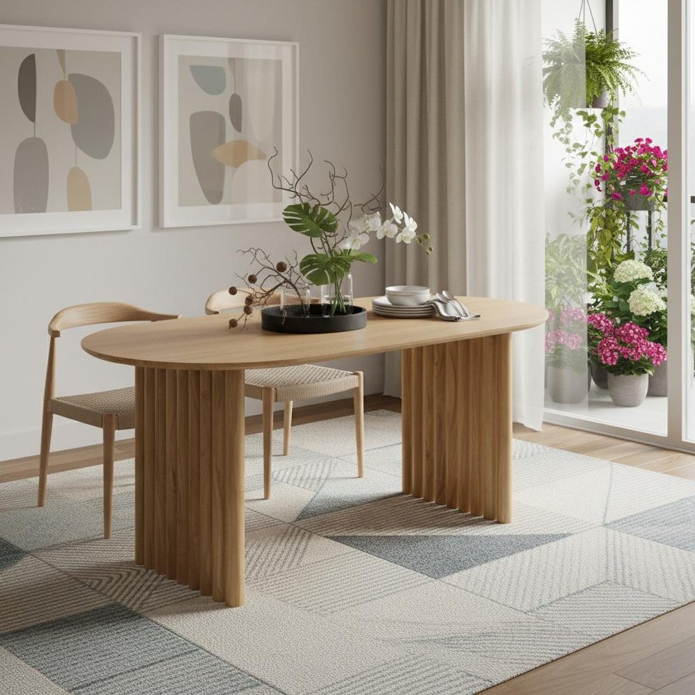 67" Natural Solid Wood Double Pedestal Base Oval Dining Table HomeRoots