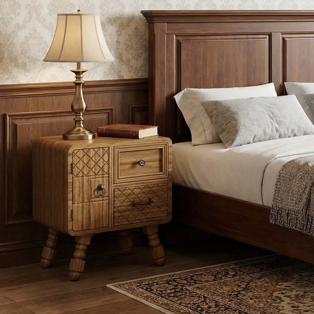 Set Of Two Sepia Solid Wood Console Accent Cabinet With Single Door And Two Drawers HomeRoots