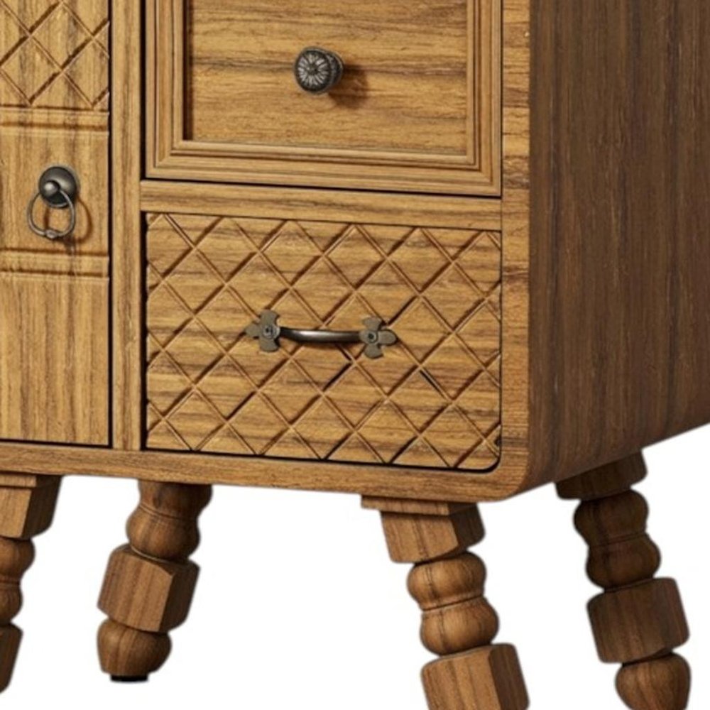 Set Of Two Sepia Solid Wood Console Accent Cabinet With Single Door And Two Drawers HomeRoots