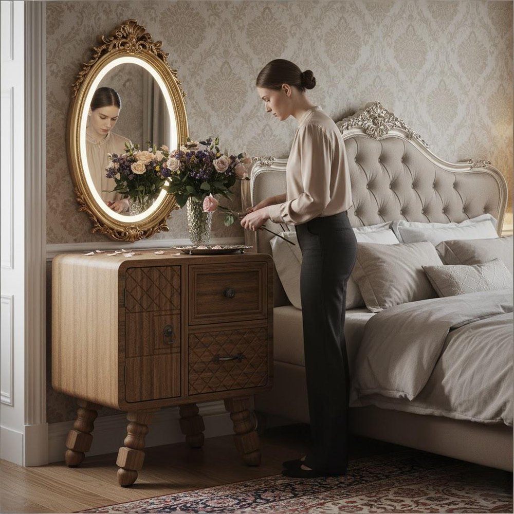 Set Of Two Sepia Solid Wood Console Accent Cabinet With Single Door And Two Drawers HomeRoots