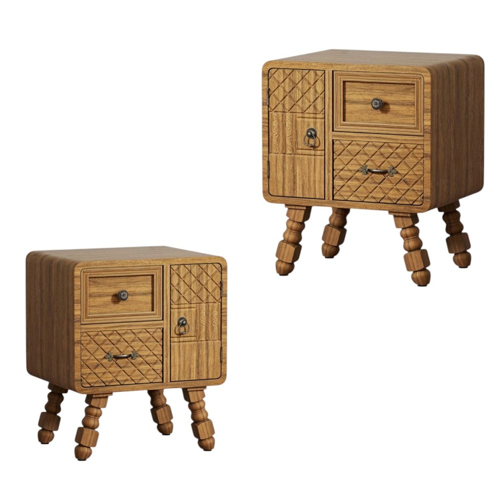 Set Of Two Sepia Solid Wood Console Accent Cabinet With Single Door And Two Drawers HomeRoots