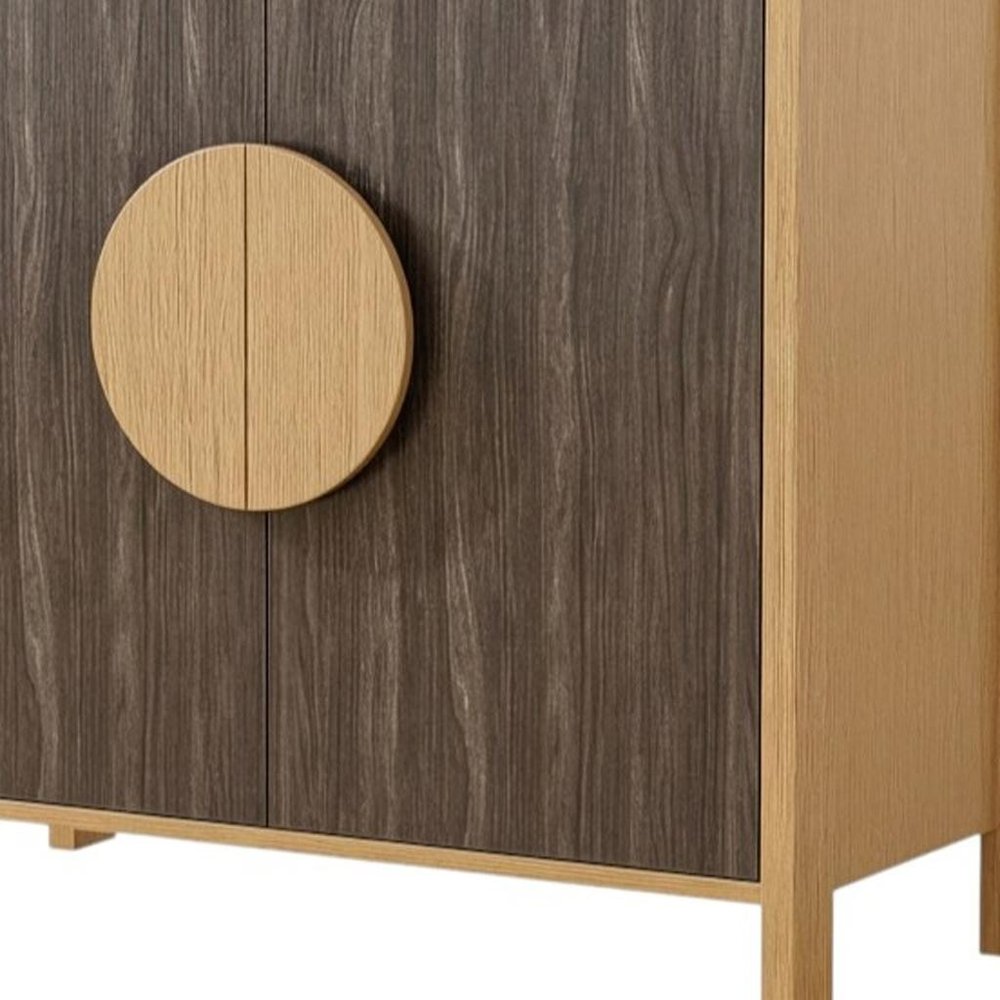31" Natural and Sepia Solid Wood Console Accent Cabinet With Two Doors HomeRoots