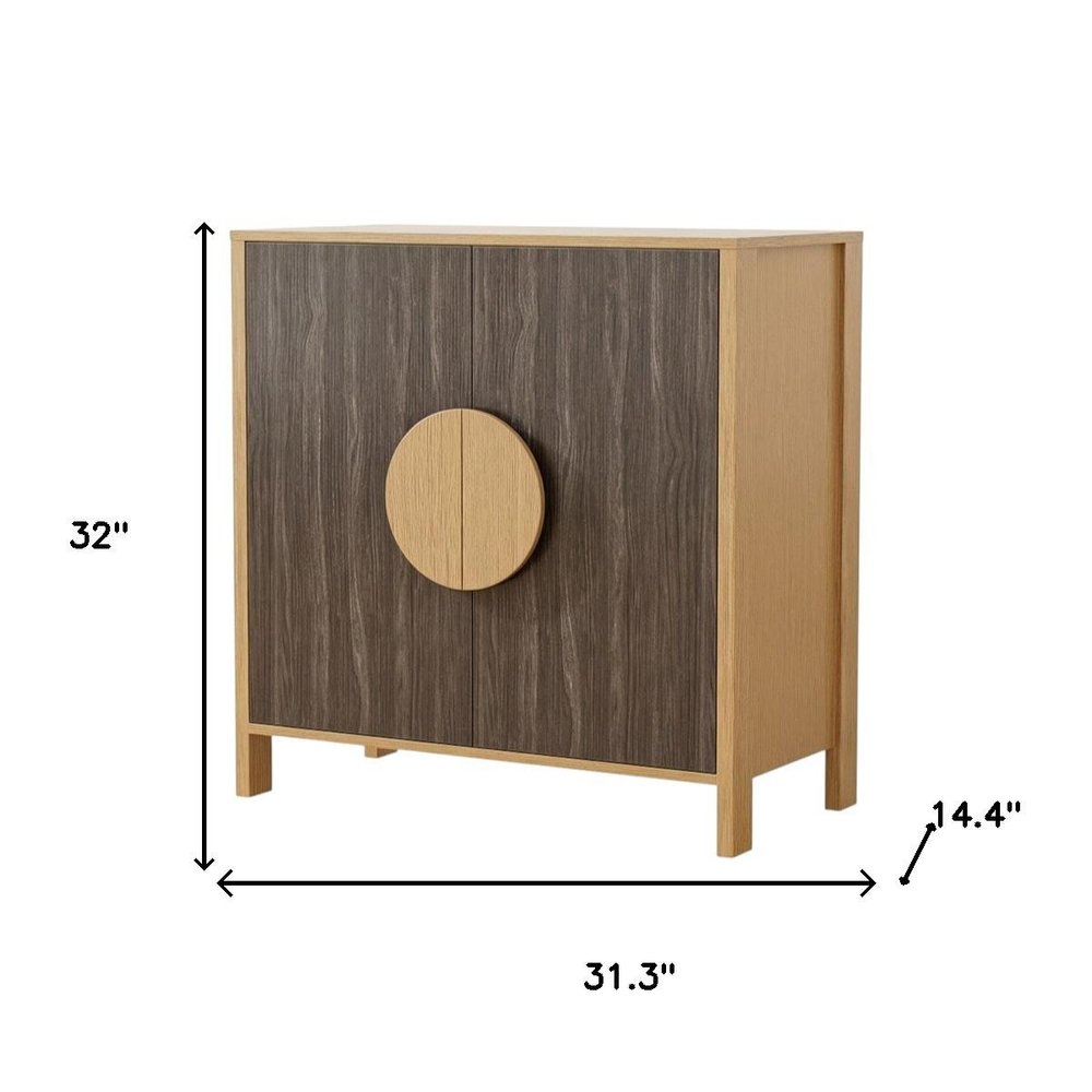 31" Natural and Sepia Solid Wood Console Accent Cabinet With Two Doors HomeRoots