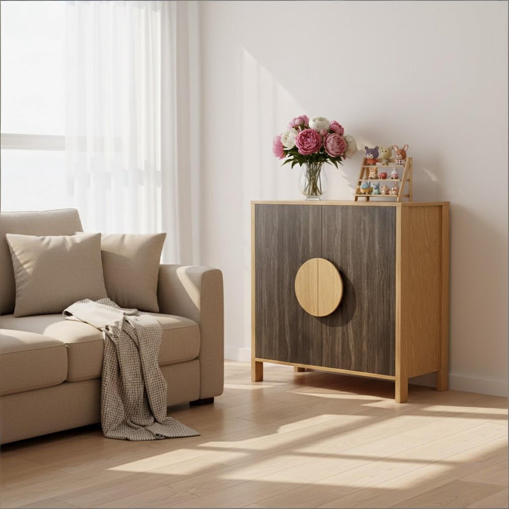 31" Sepia Solid Wood Console Accent Cabinet With Two Doors HomeRoots