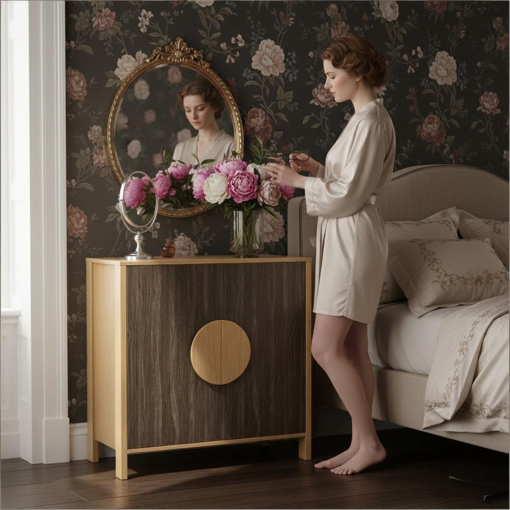 31" Sepia Solid Wood Console Accent Cabinet With Two Doors HomeRoots