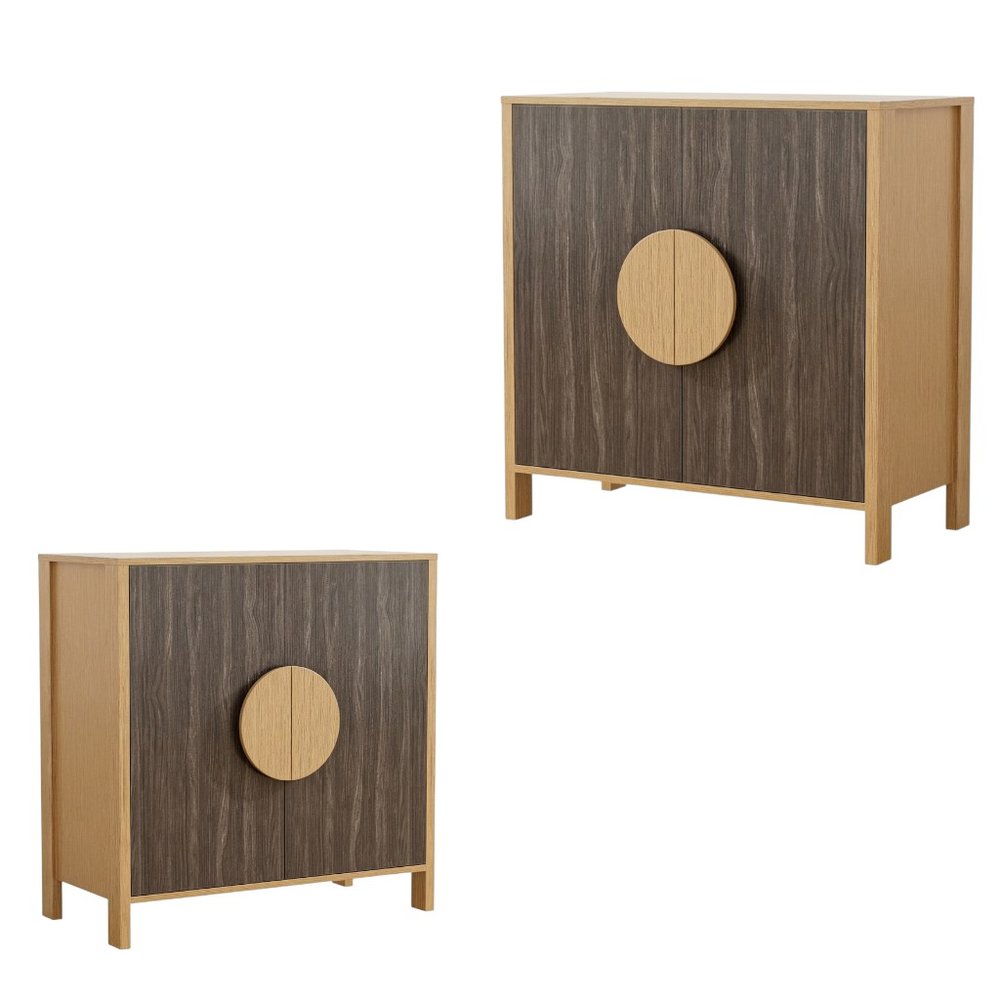 Set Of Two Sepia Solid Wood Console Accent Cabinet With Two Doors HomeRoots