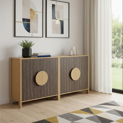 Set Of Two Sepia Solid Wood Console Accent Cabinet With Two Doors HomeRoots