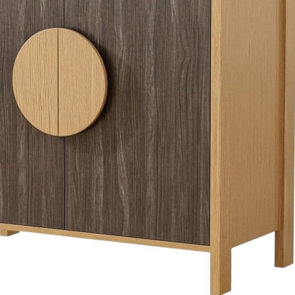 Set Of Two Sepia Solid Wood Console Accent Cabinet With Two Doors HomeRoots