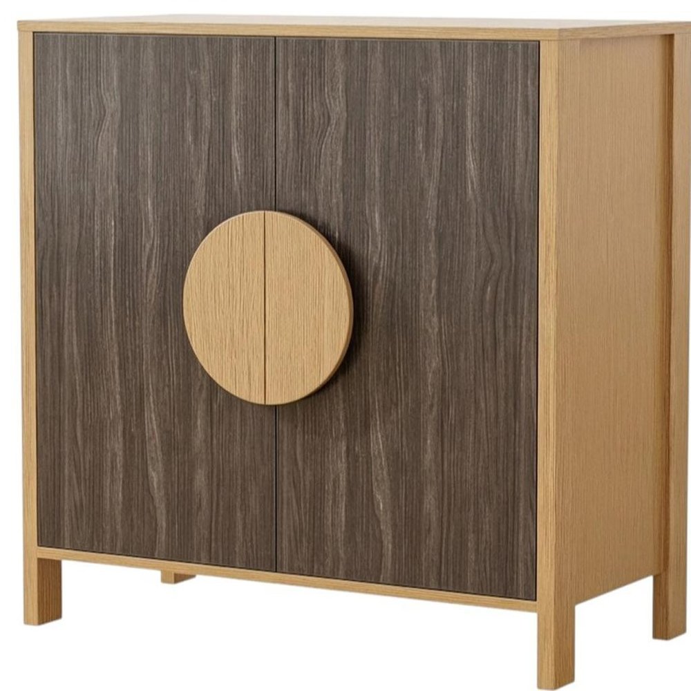 Set Of Two Sepia Solid Wood Console Accent Cabinet With Two Doors HomeRoots