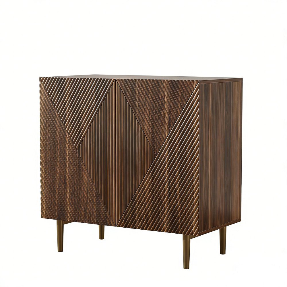 32" Brown Wood Carved Geometric Sideboard With Two Doors — view 5