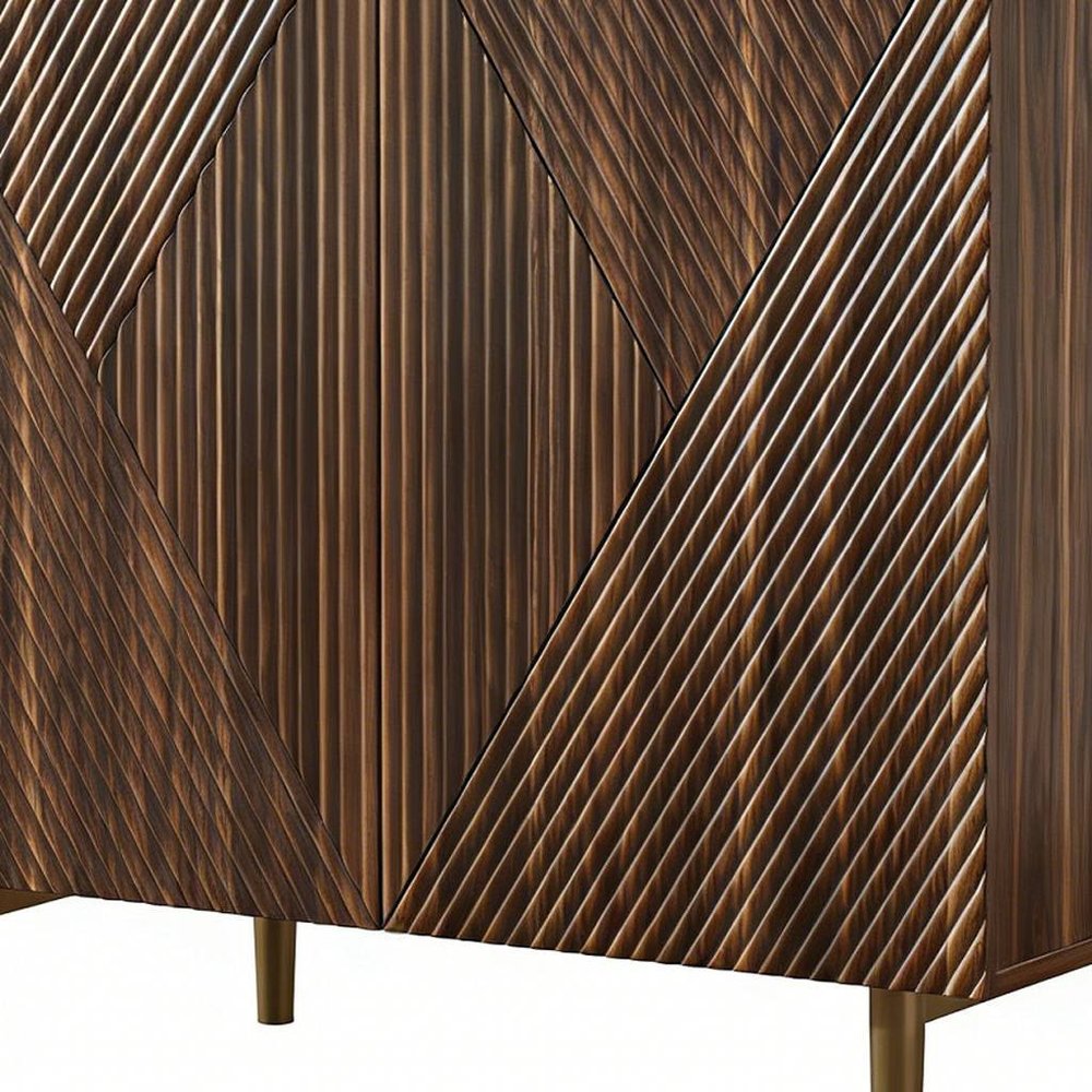 32" Brown Wood Carved Geometric Sideboard With Two Doors — view 1