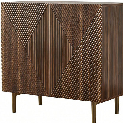 32" Brown Wood Carved Geometric Sideboard With Two Doors