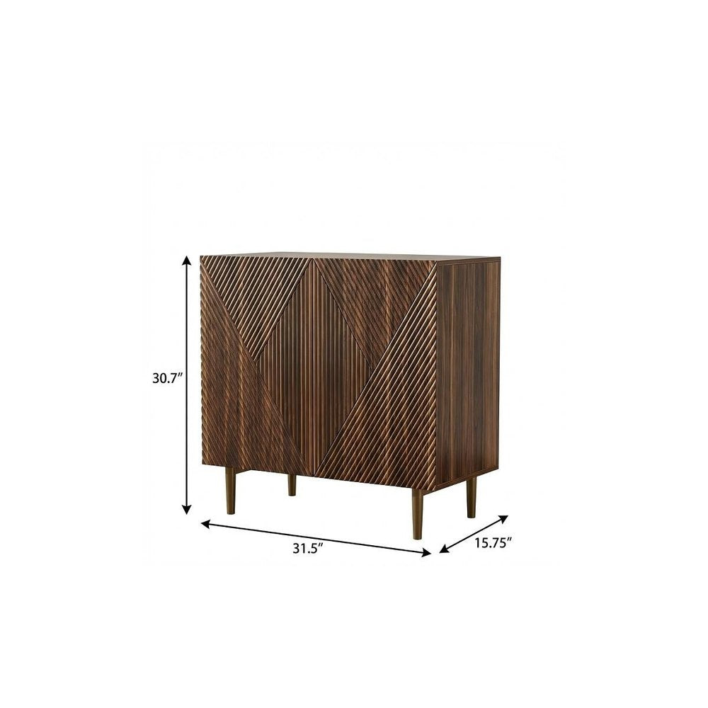 32" Brown Wood Carved Geometric Sideboard With Two Doors — view 3