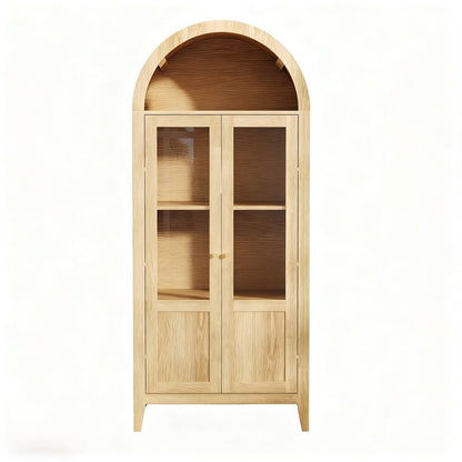 71" Natural Arched Accent Cabinet With Two Glass Panel Doors HomeRoots