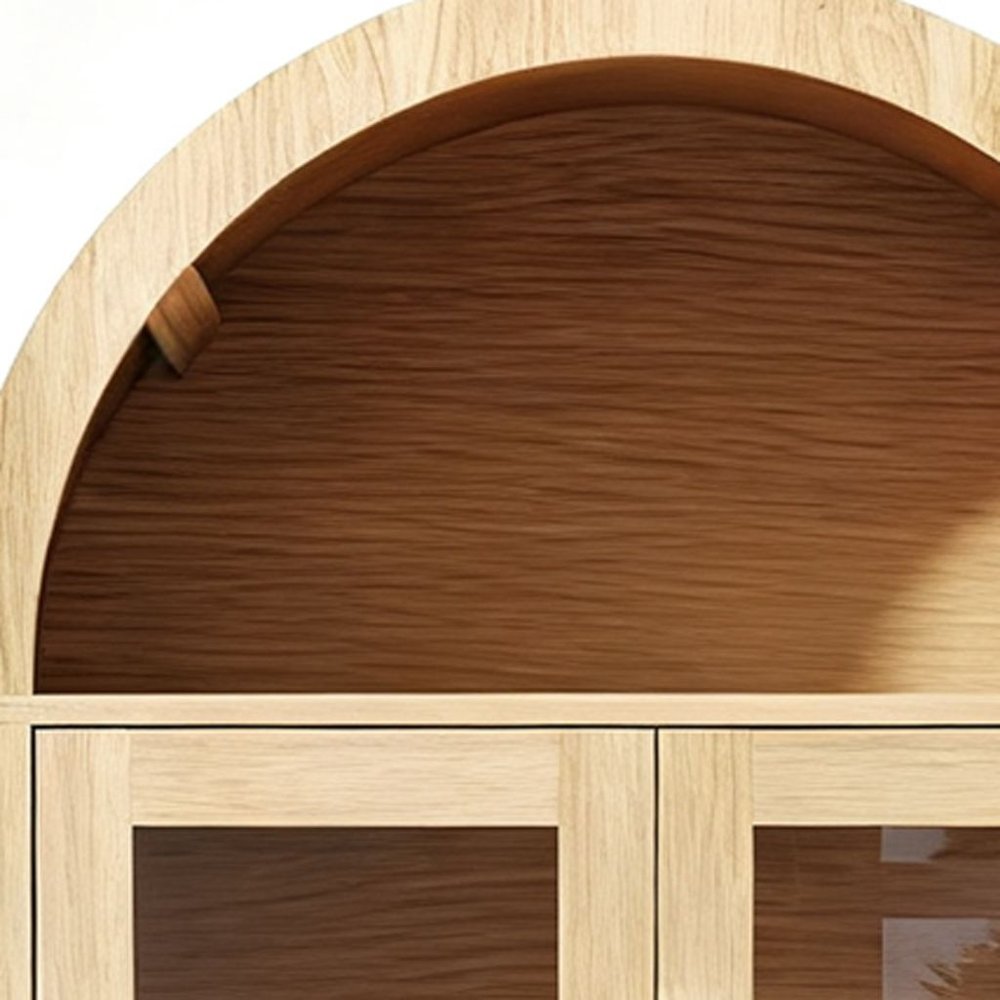 71" Natural Arched Accent Cabinet With Two Glass Panel Doors HomeRoots