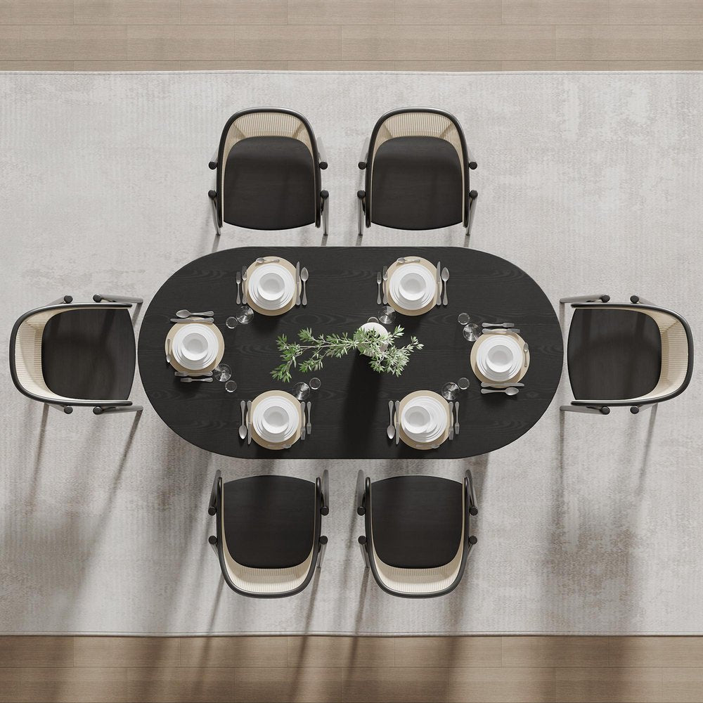 67" Black Wood And Rattan Double Pedestal Base Oval Dining Table — view 2