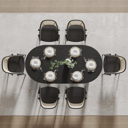 67" Black Wood And Rattan Double Pedestal Base Oval Dining Table