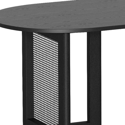 67" Black Wood And Rattan Double Pedestal Base Oval Dining Table HomeRoots
