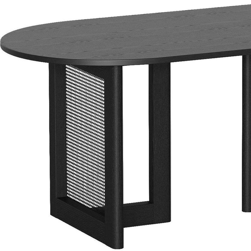 67" Black Wood And Rattan Double Pedestal Base Oval Dining Table — view 5