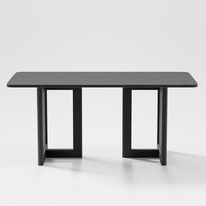 67" Black Solid Wood And Rattan Double Pedestal Base Dining Table HomeRoots