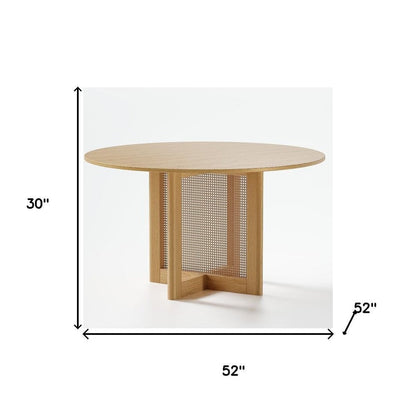 52" Natural Wood And Rattan Pedestal Base Round Top Dining Table HomeRoots