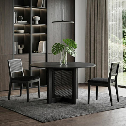 52" Black Wood Double Pedestal Base Round Top Dining Table HomeRoots