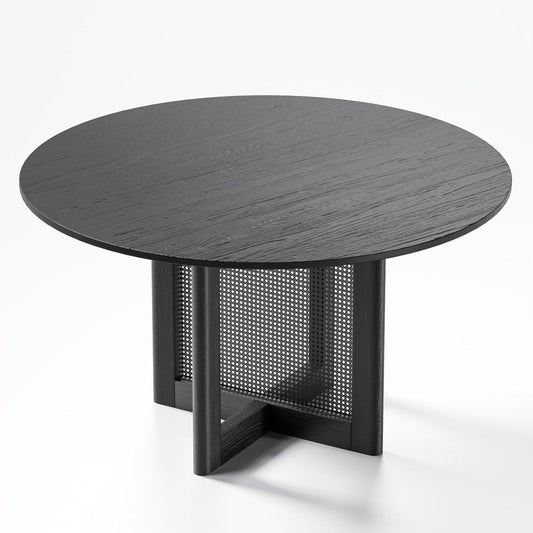 52" Black Wood Double Pedestal Base Round Top Dining Table HomeRoots