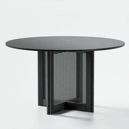 52" Black Wood Double Pedestal Base Round Top Dining Table HomeRoots