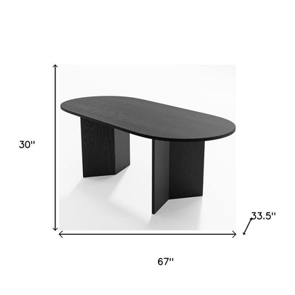 67" Black Wood Double Pedestal Base Oval Dining Table HomeRoots