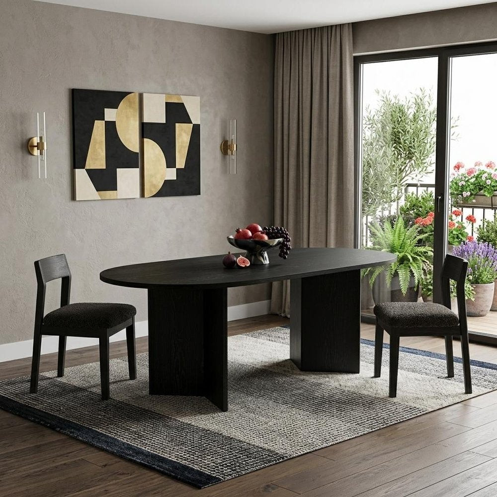 67" Black Wood Double Pedestal Base Oval Dining Table HomeRoots