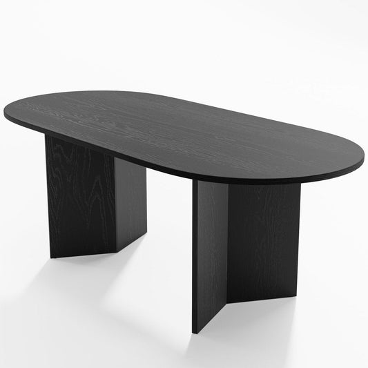 67" Black Wood Double Pedestal Base Oval Dining Table