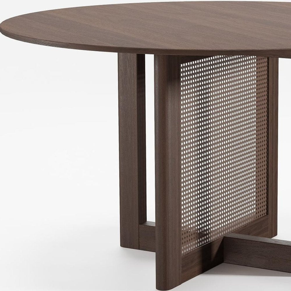 52" Natural Wood And Rattan Pedestal Base Round Top Dining Table HomeRoots
