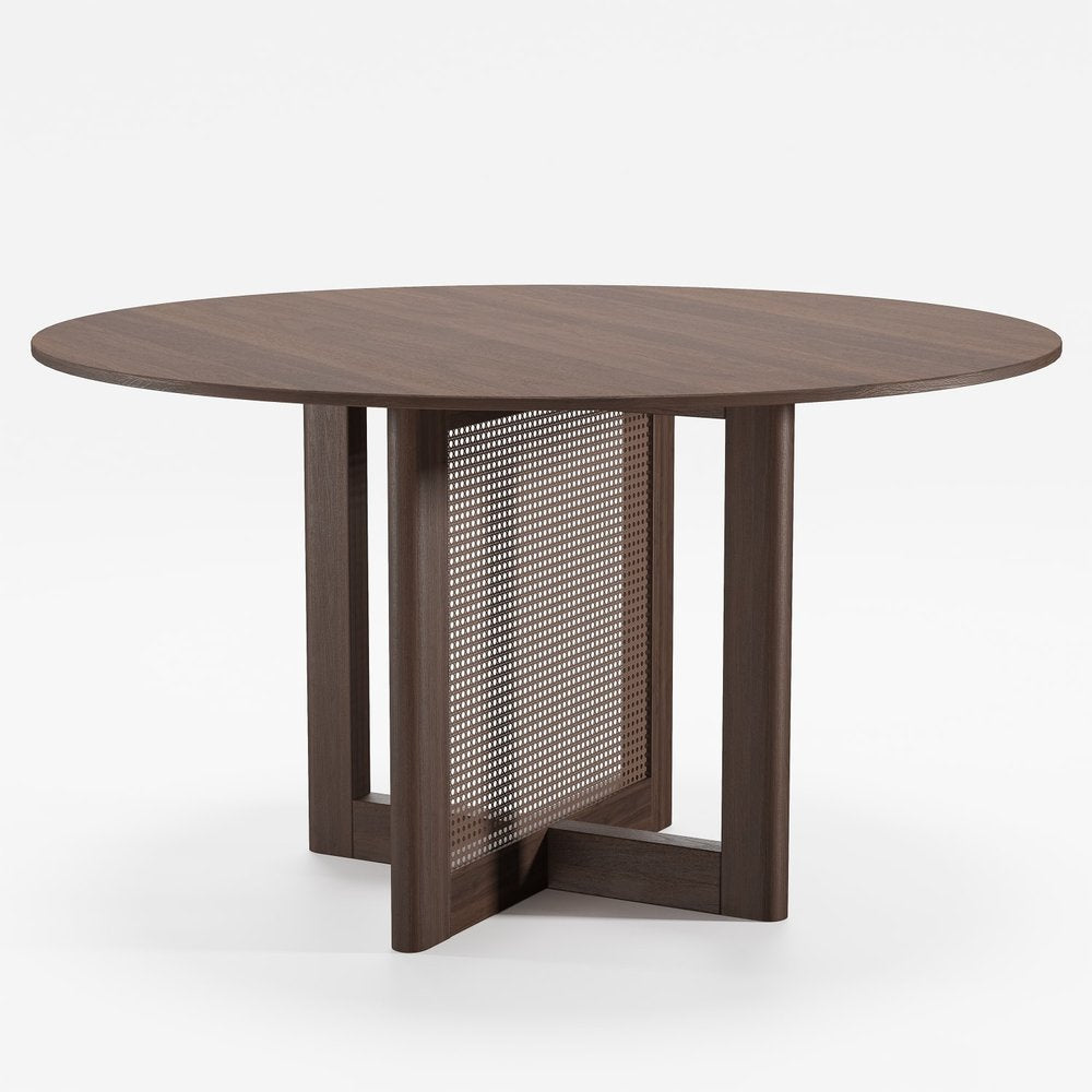 52" Natural Wood And Rattan Pedestal Base Round Top Dining Table — view 6