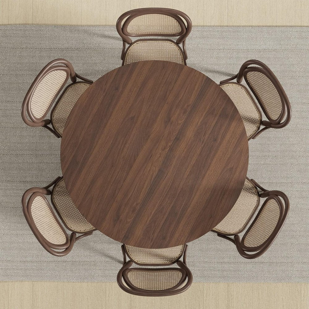 52" Natural Wood And Rattan Pedestal Base Round Top Dining Table — view 8