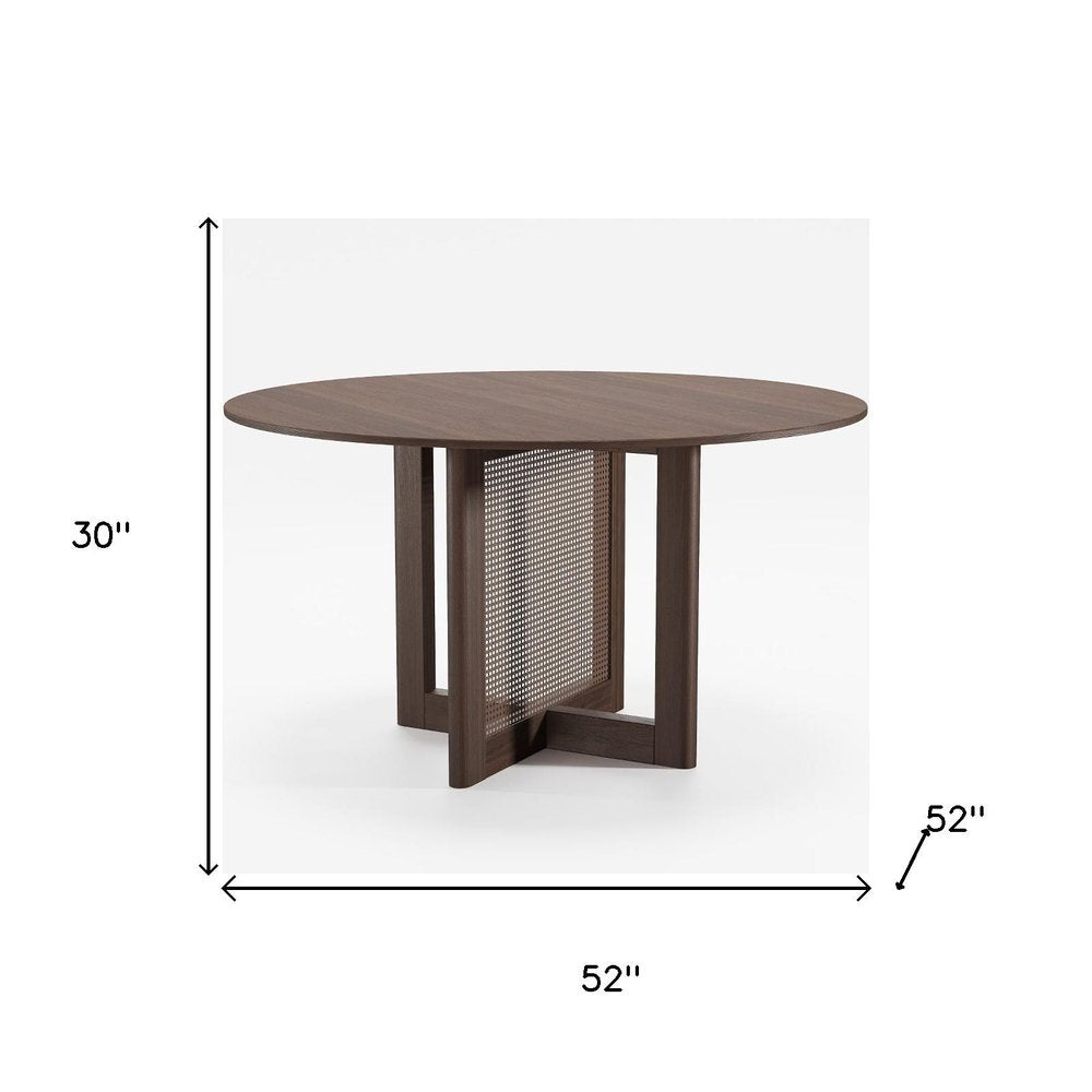 52" Natural Wood And Rattan Pedestal Base Round Top Dining Table HomeRoots