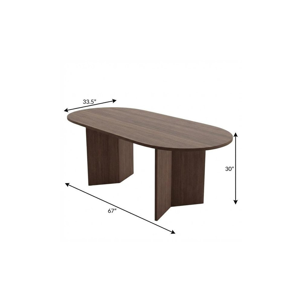 67" Walnut Solid Wood Double Pedestal Base Oval Dining Table — view 7