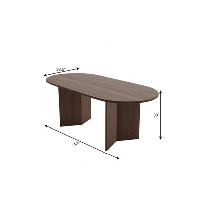 67" Walnut Solid Wood Double Pedestal Base Oval Dining Table