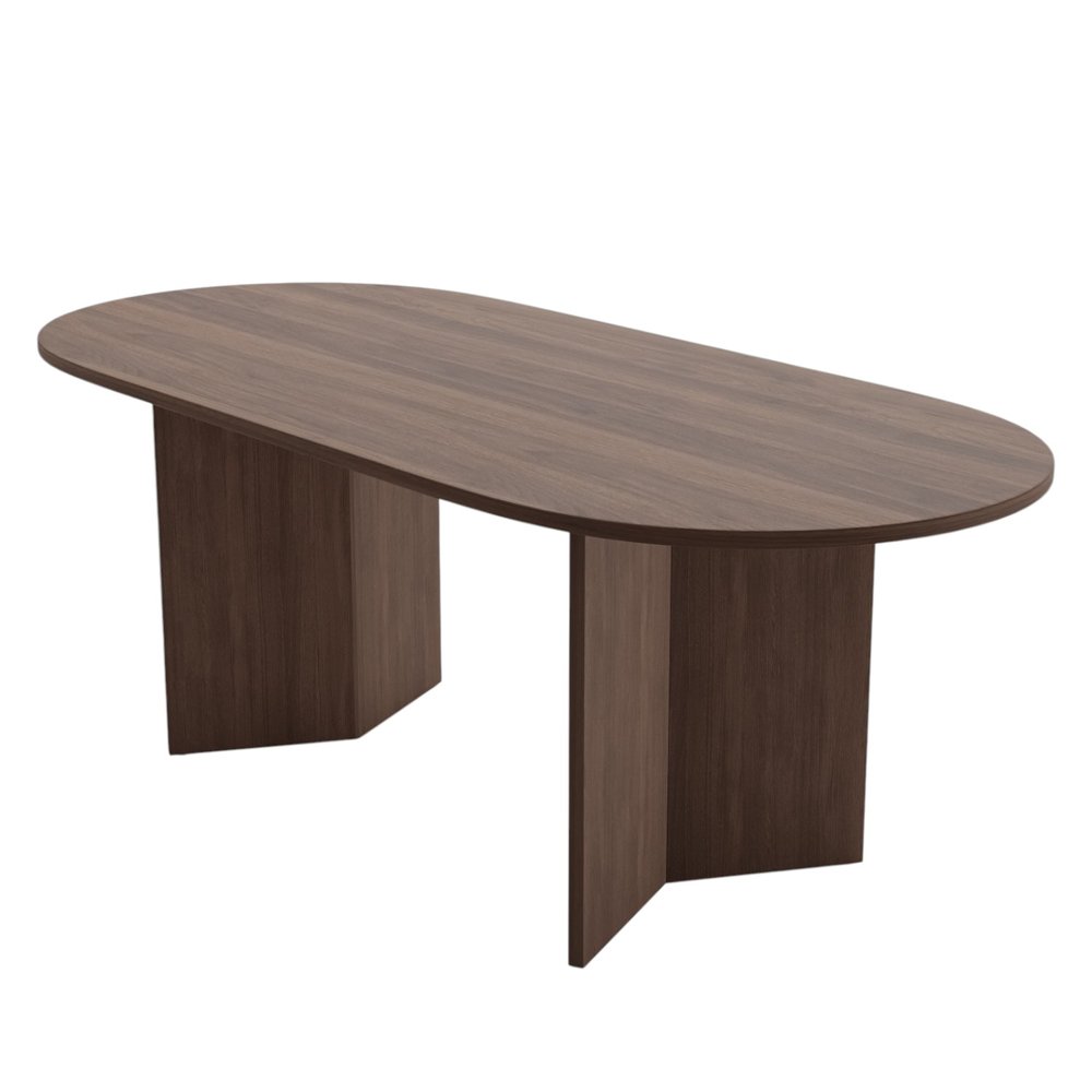 67" Walnut Solid Wood Double Pedestal Base Oval Dining Table — view 3